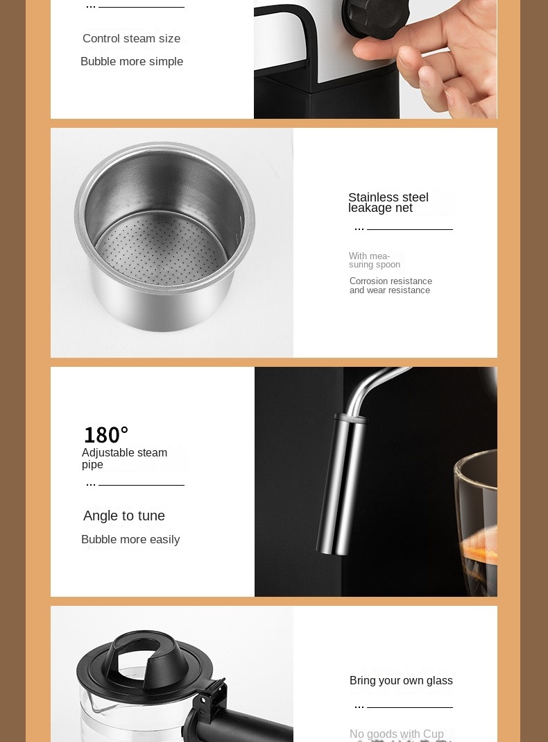 Italian coffee maker MT-CM06 black color, with milk frother
