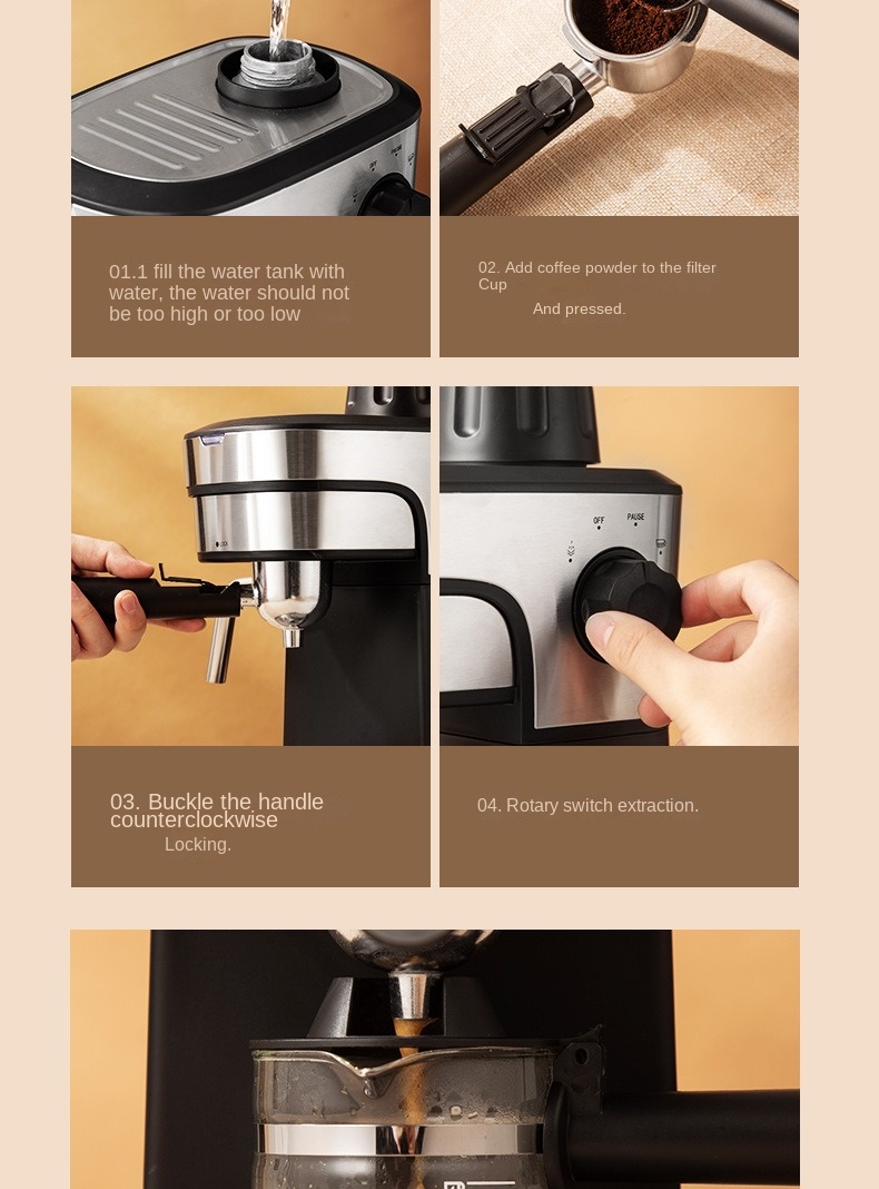 Italian coffee maker MT-CM06 black color, with milk frother