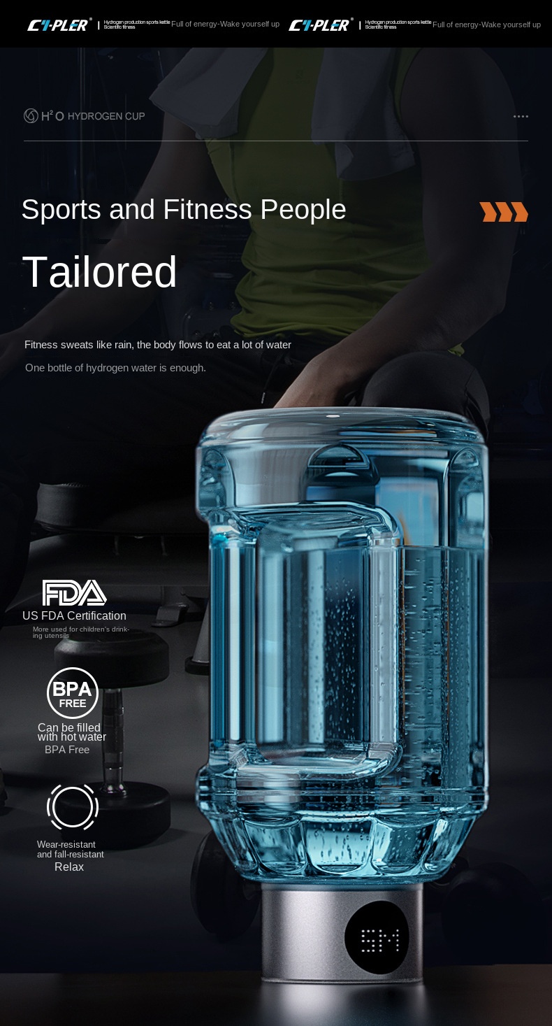 MT-H1500B hydrogen water generator kettle for sports Tritan body with handle