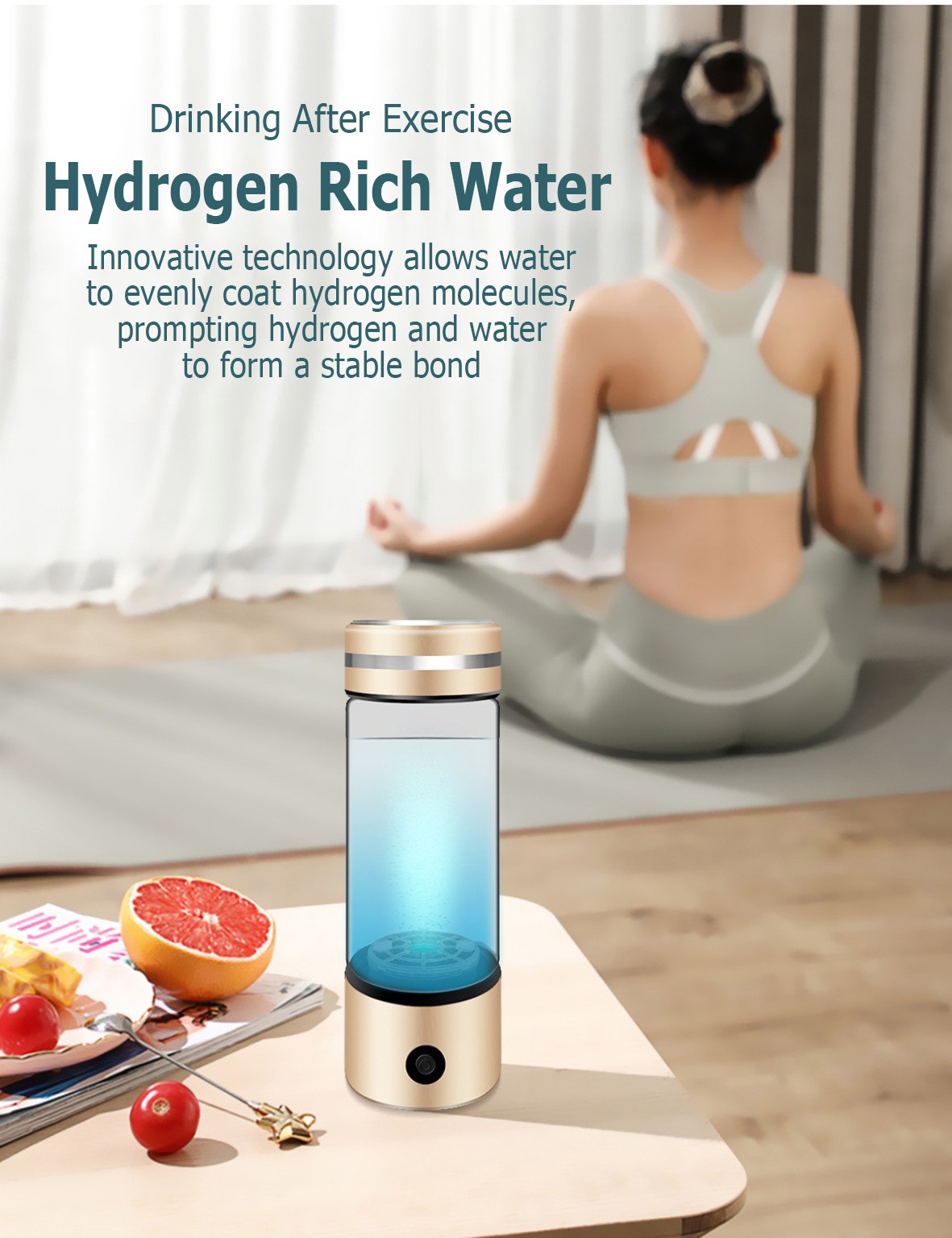 MT-H266C gold color hydrogen water generator bottle