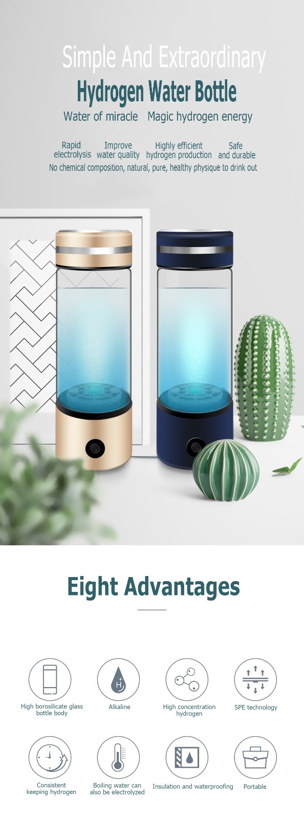 MT-H266C gold color hydrogen water generator bottle