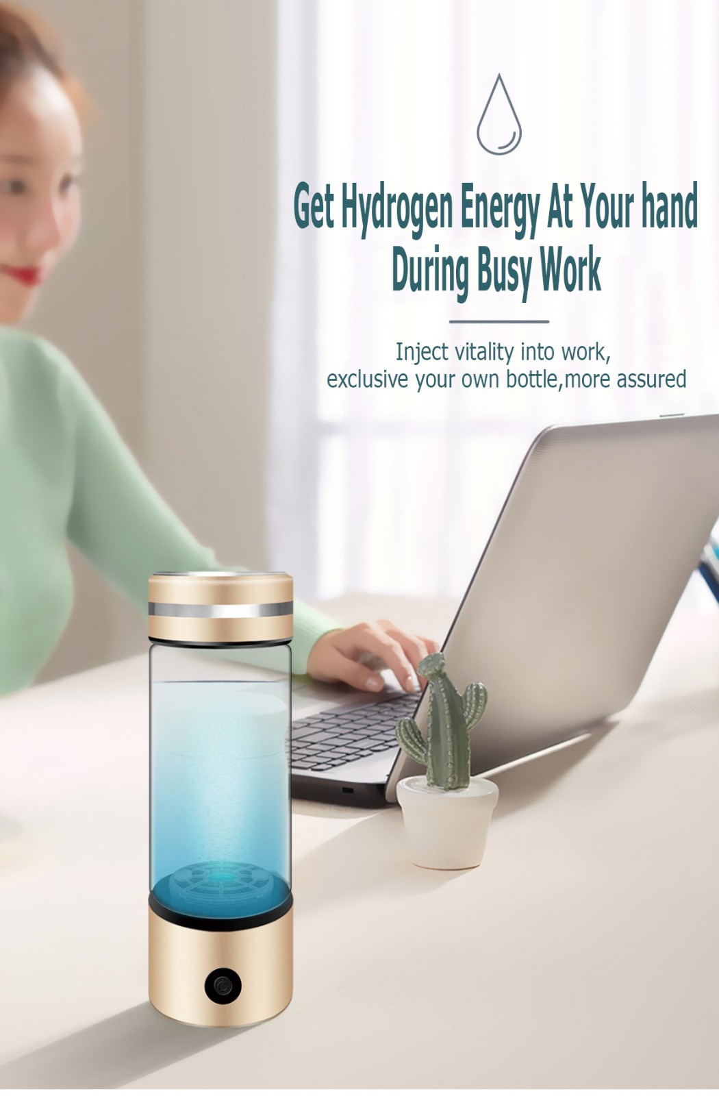 MT-H266C gold color hydrogen water generator bottle