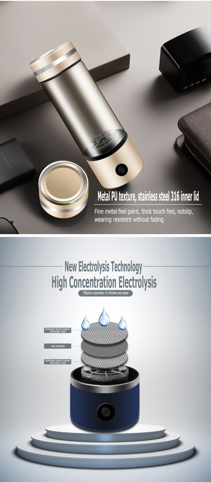MT-H266C gold color hydrogen water generator bottle