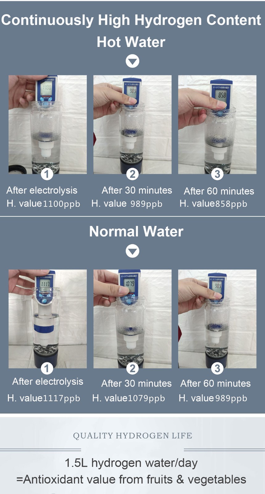 MT-H266D blue /silver grey hydrogen water generator bottle