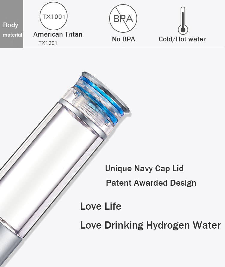 MT-H2000 hydrogen water generator cold/ hot water tritan bottle navy cap shape