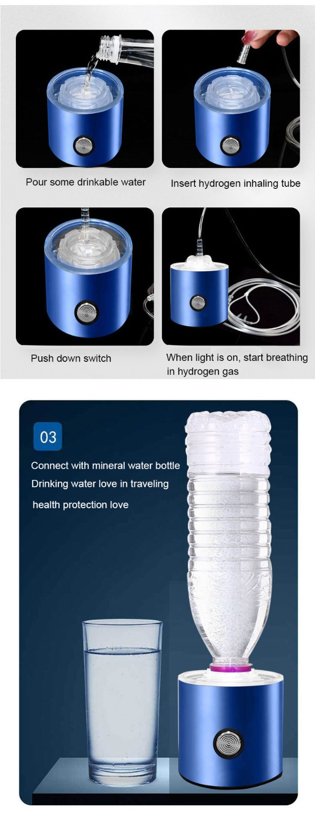MT-H226 blue/green Hydrogen rich water generator bottle