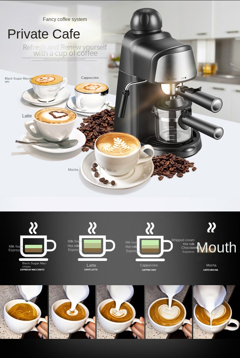 Italian coffee maker MT-CM07 black color, with milk frother