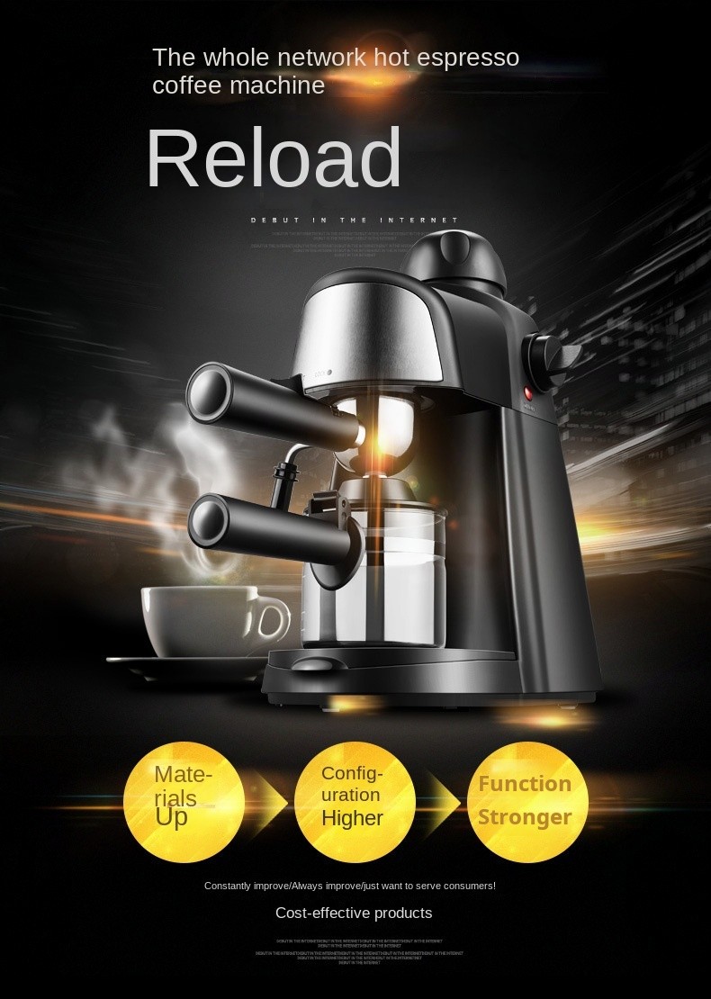 Italian coffee maker MT-CM07 black color, with milk frother