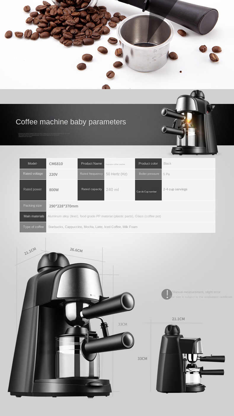 Italian coffee maker MT-CM07 black color, with milk frother