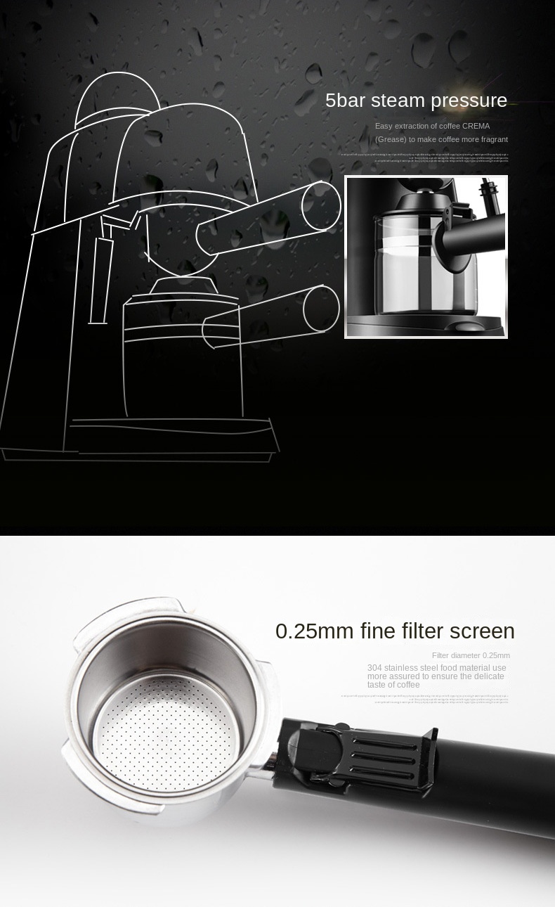 Italian coffee maker MT-CM07 black color, with milk frother