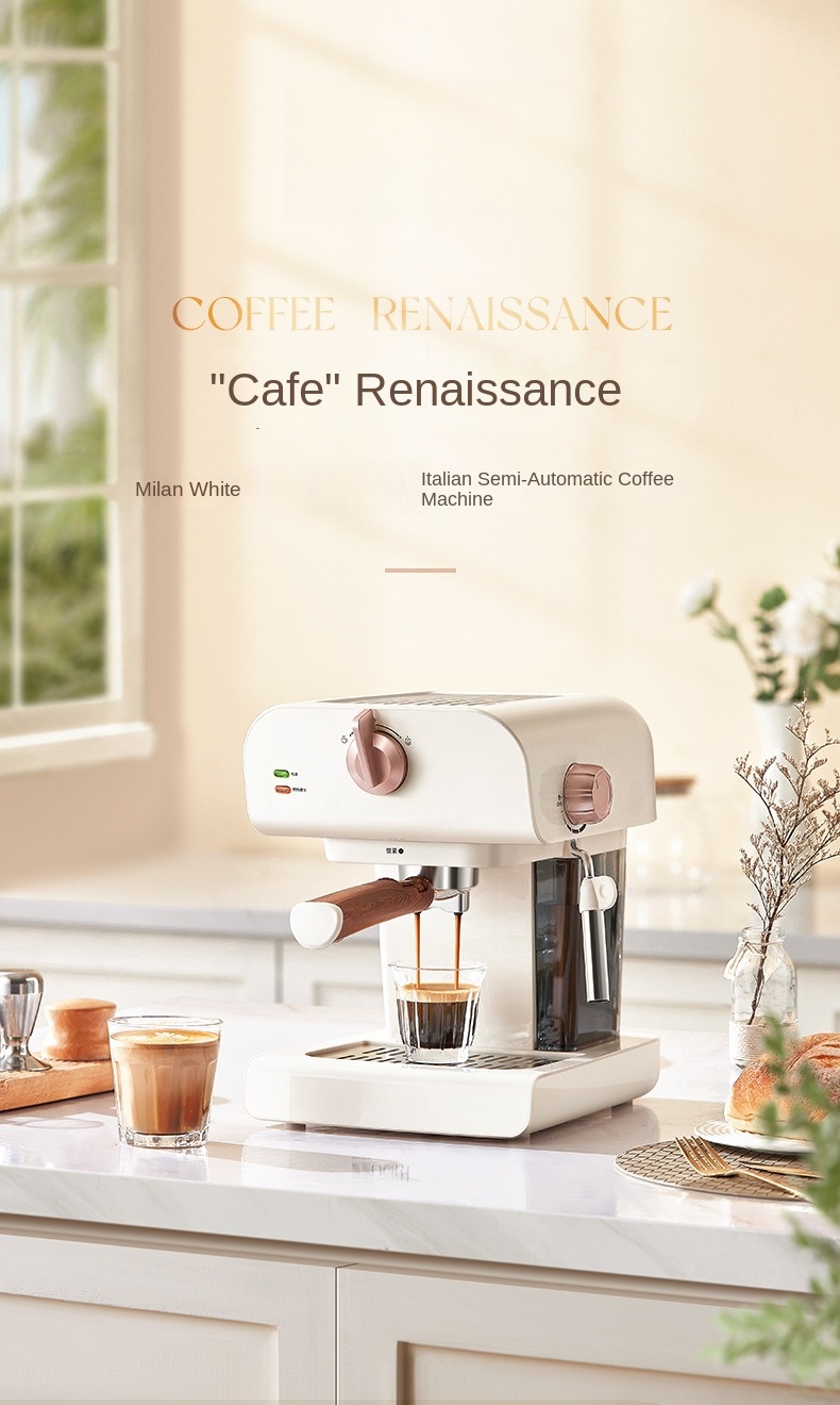 Italian coffee maker MT-CM08 white color, with milk frother