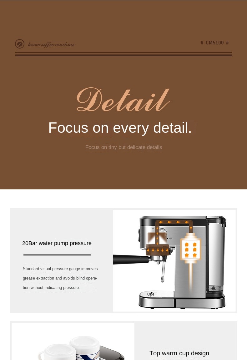Italian coffee maker MT-CM09 Stainless steel color, with milk frother