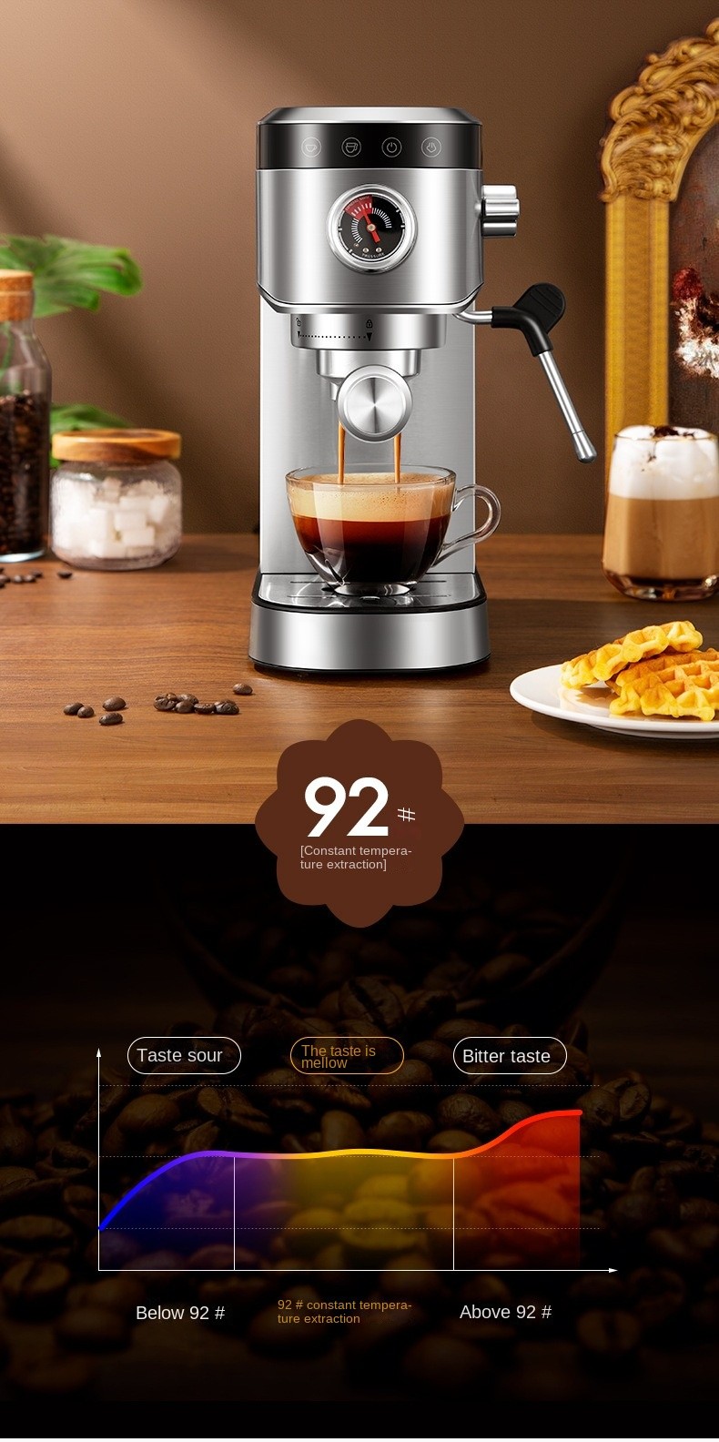 Italian coffee maker MT-CM09 Stainless steel color, with milk frother