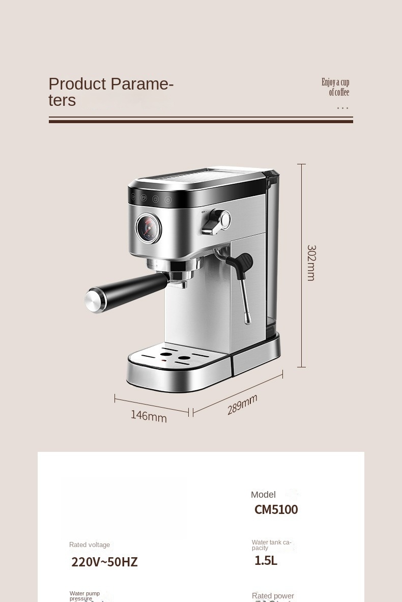 Italian coffee maker MT-CM09 Stainless steel color, with milk frother
