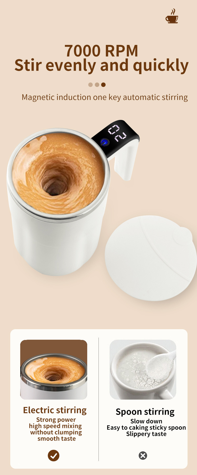 Magnetic automatic stirring cup MT-CC01 white/black