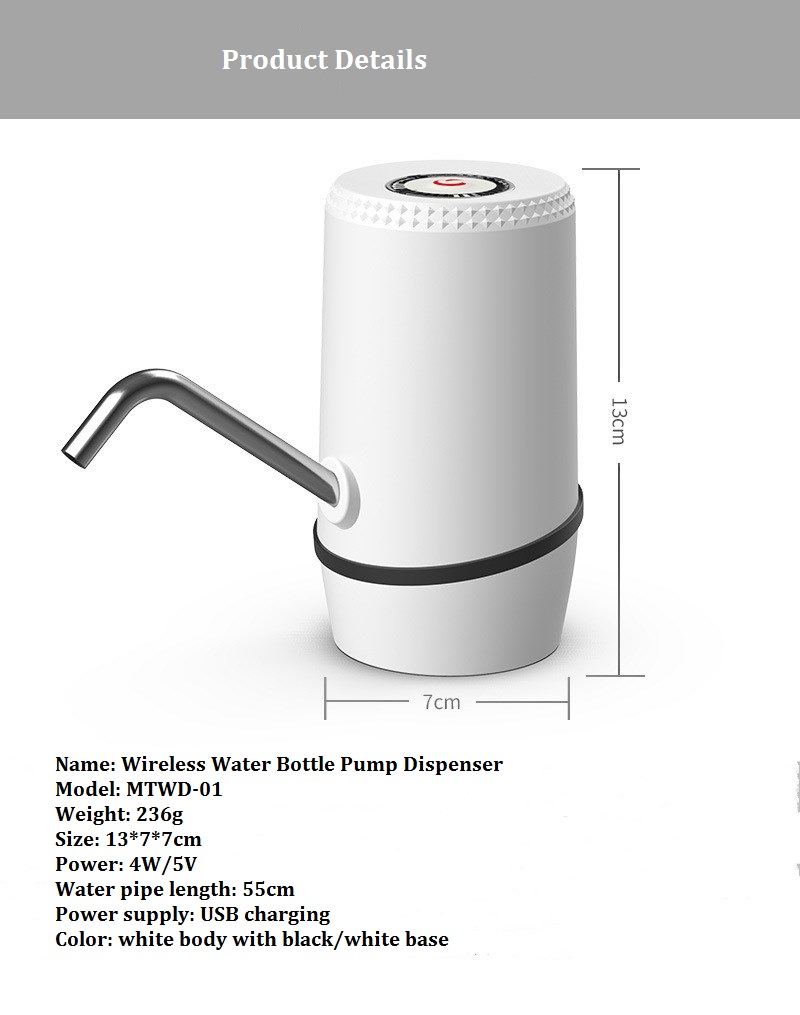 White bottled water pump dispenser  MTWD-01 (white/black base)