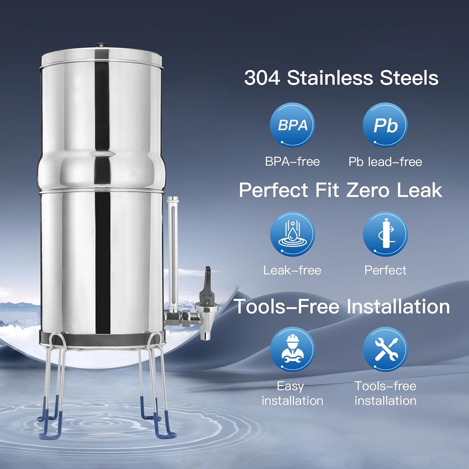 Tabletop gravity type stainless steel water purifier MTWP-SS8 Tabletop gravity type stainless steel water purifier MTWP-SS8