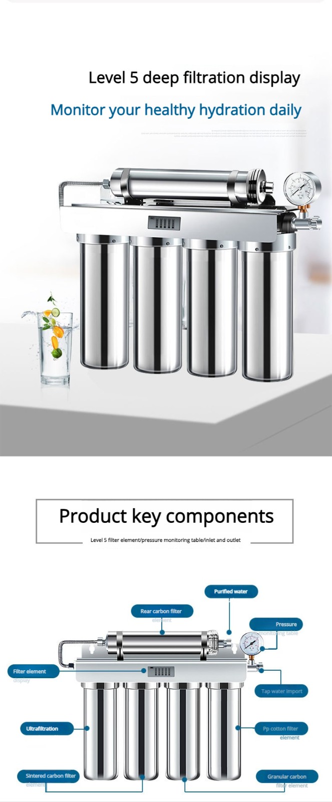 Big 5-stage stainless steel UF water purifier with magnet MTWP-UF004M Big 5-stage stainless steel UF water purifier with magnet MTWP-UF004M