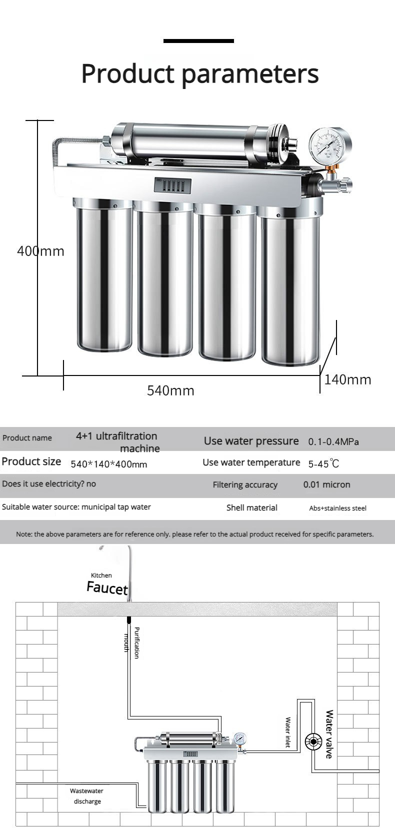 Big 5-stage stainless steel UF water purifier with magnet MTWP-UF004M Big 5-stage stainless steel UF water purifier with magnet MTWP-UF004M