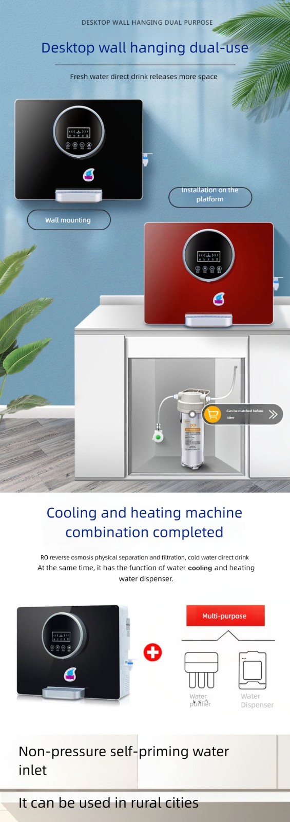 Tabletop 5-stage RO water purifier dispenser cold hot faucets  MTWP-T066