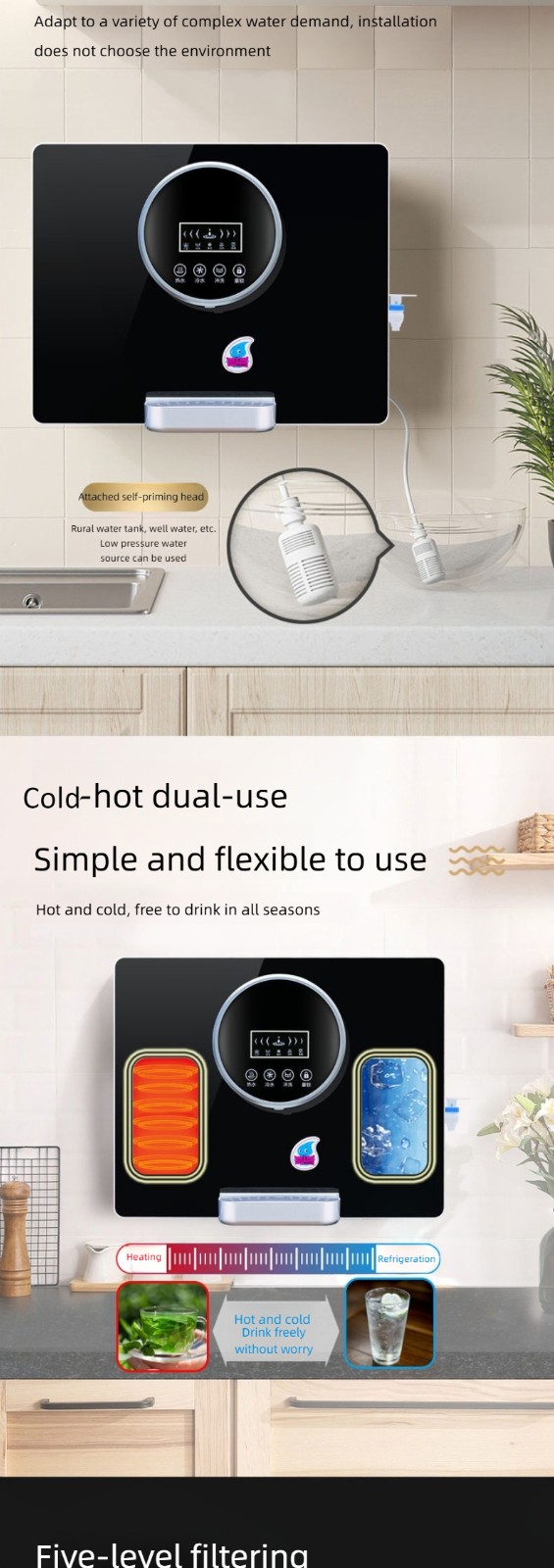 Tabletop 5-stage RO water purifier dispenser cold hot faucets  MTWP-T066