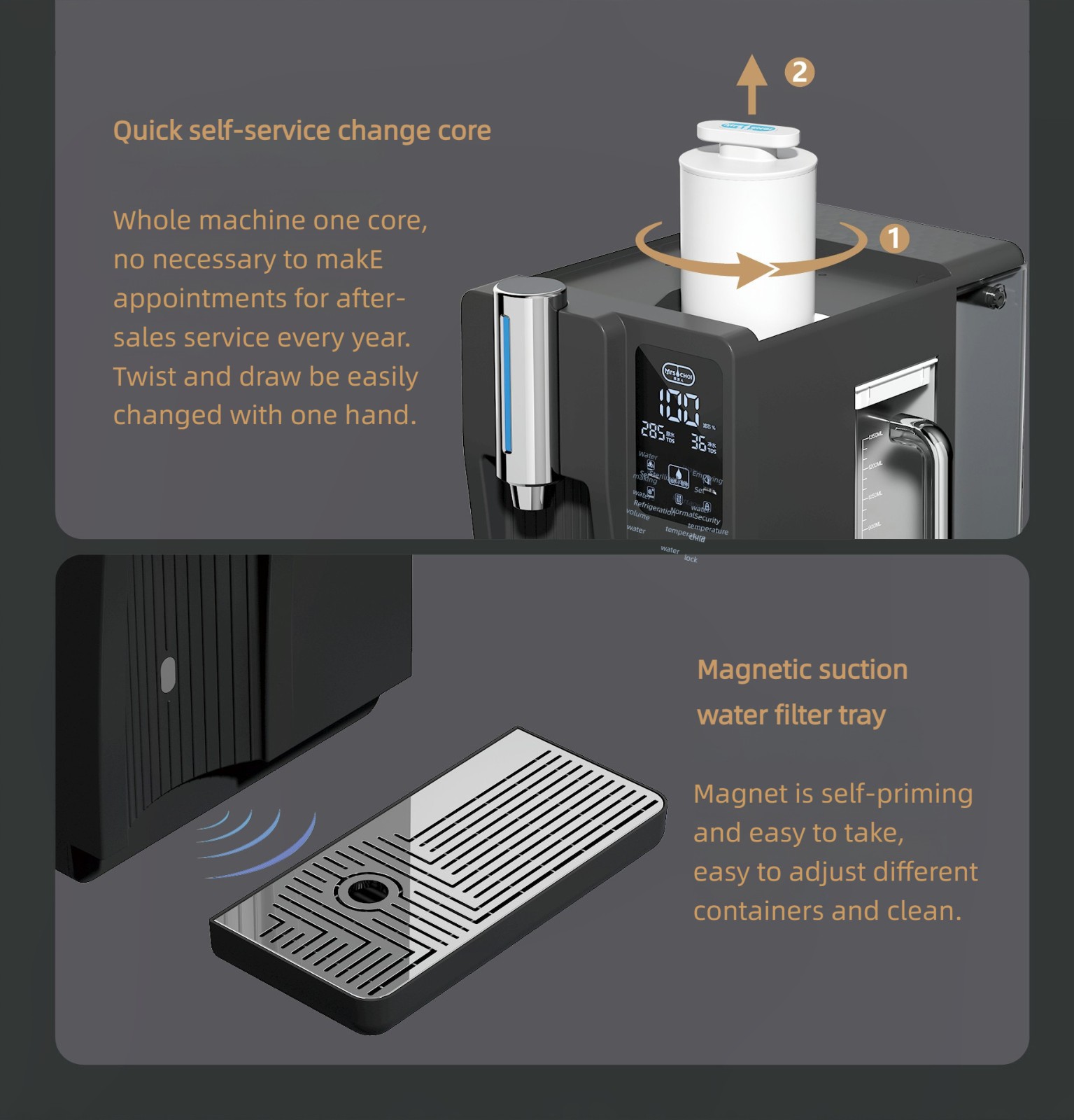 Tabletop no installation mineralization RO water purifier with heating cooling MTWP-T071 Tabletop no installation mineralization RO water purifier with heating cooling MTWP-T071