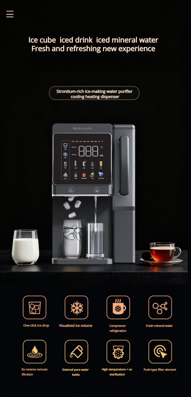 Tabletop 4-stage RO water purifier dispenser with 6 temperatures ice maker MTWP-T079