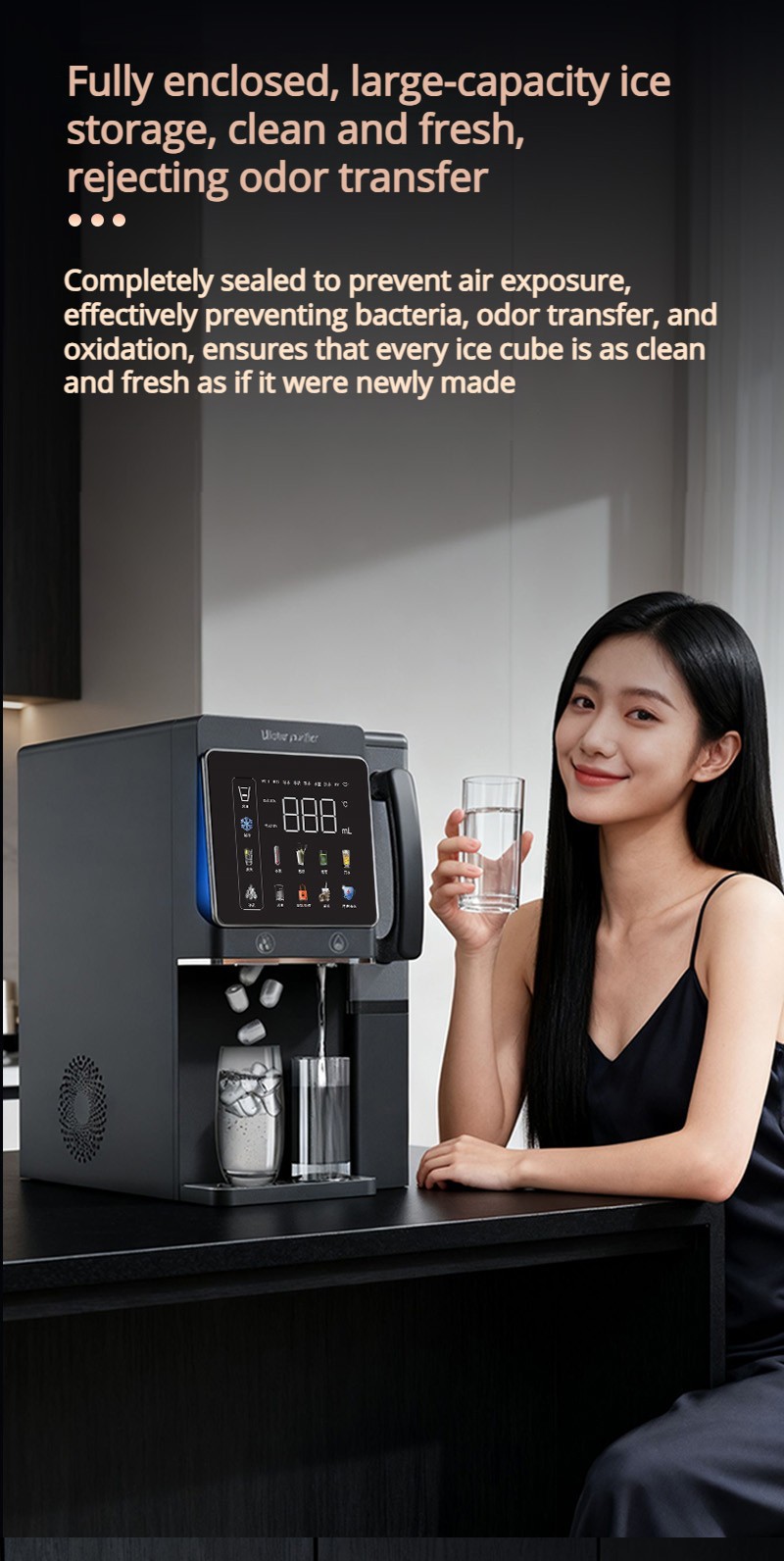 Tabletop 4-stage RO water purifier dispenser with 6 temperatures ice maker MTWP-T079